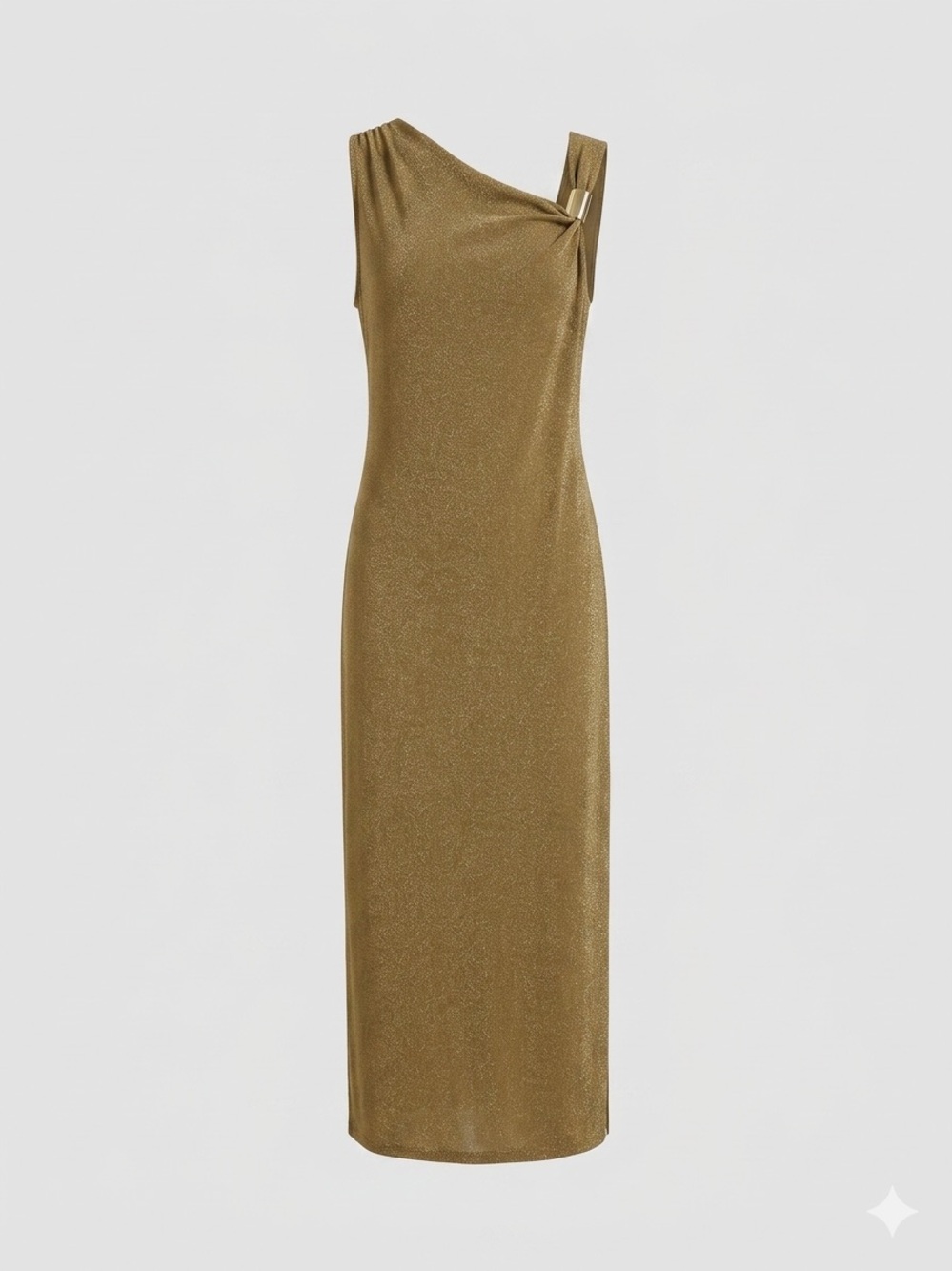 Dress Forum Los Angeles - Metallic Gold Asymmetric Dress with Gold Bar Accent